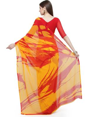mustard printed georgette saree with blouse 3