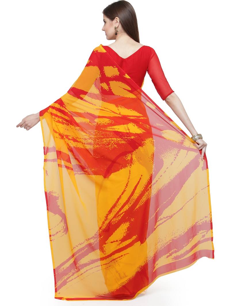 mustard printed georgette saree with blouse
