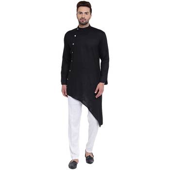 Black Viscose Plain Men Kurta 1