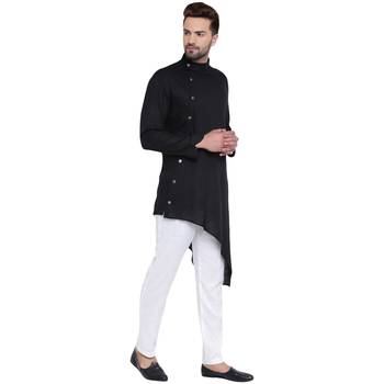 Black Viscose Plain Men Kurta 2