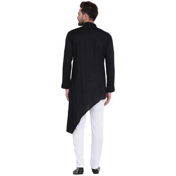 Black Viscose Plain Men Kurta 3