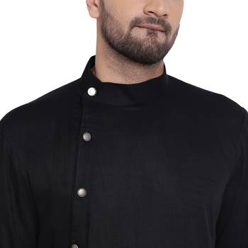 Black Viscose Plain Men Kurta 4