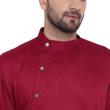 Maroon Viscose Plain Men Kurta 4