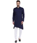 Blue Viscose Plain Men Kurta