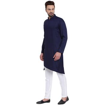 Blue Viscose Plain Men Kurta 2