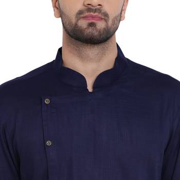 Blue Viscose Plain Men Kurta 4