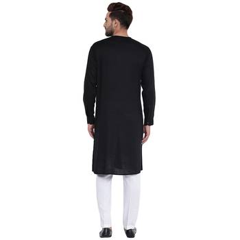 Black Viscose Plain Men Kurta 3
