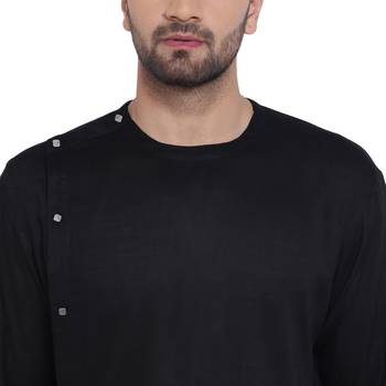 Black Viscose Plain Men Kurta 4