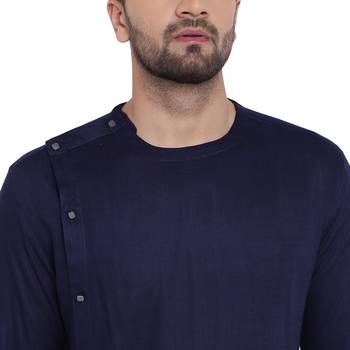 Blue Viscose Plain Men Kurta 4