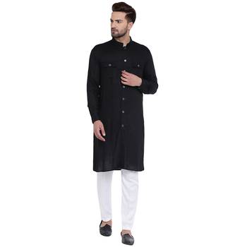 Black Viscose Plain Men Kurta 1