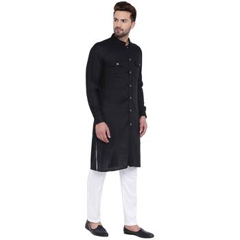 Black Viscose Plain Men Kurta 2