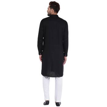 Black Viscose Plain Men Kurta 3