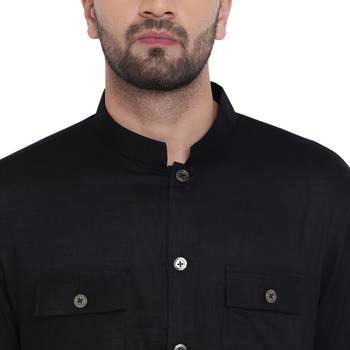 Black Viscose Plain Men Kurta 4
