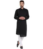 Black Viscose Plain Men Kurta