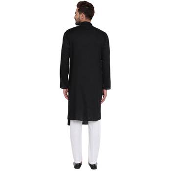 Black Viscose Plain Men Kurta 3