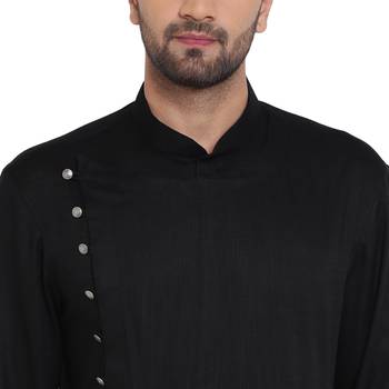Black Viscose Plain Men Kurta 4