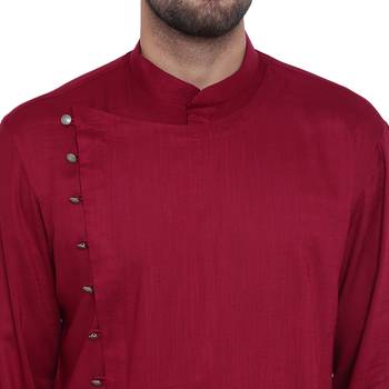 Dapper Overlap Sherwani Style Maroon Kurta 4