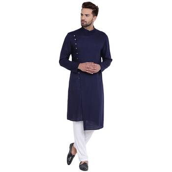 Dapper Overlap Sherwani Style Navy Blue Kurta 1