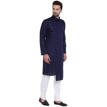 Dapper Overlap Sherwani Style Navy Blue Kurta 2