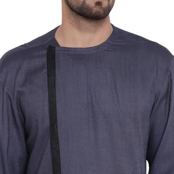 Grey Viscose Plain Men Kurta 4