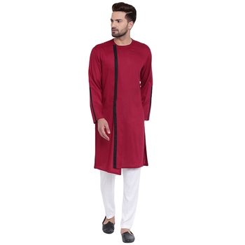 Maroon Viscose Plain Men Kurta - I Know 