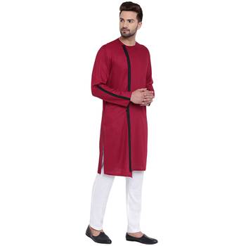 Maroon Viscose Plain Men Kurta 2