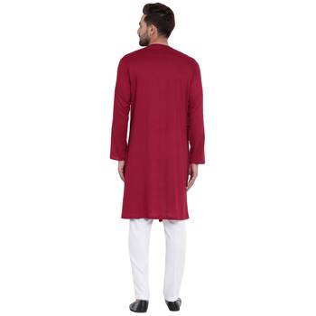Maroon Viscose Plain Men Kurta 3