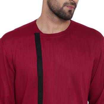 Maroon Viscose Plain Men Kurta 4