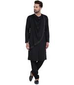 Black Viscose Plain Men Kurta