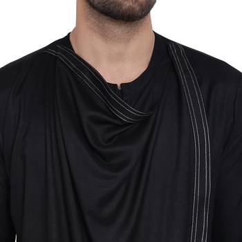 Black Viscose Plain Men Kurta 4