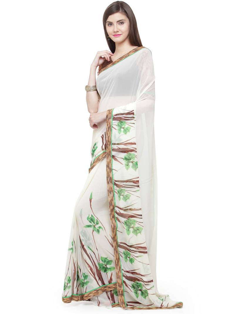 beige embroidered georgette saree with blouse