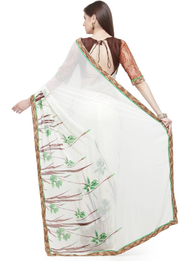 beige embroidered georgette saree with blouse