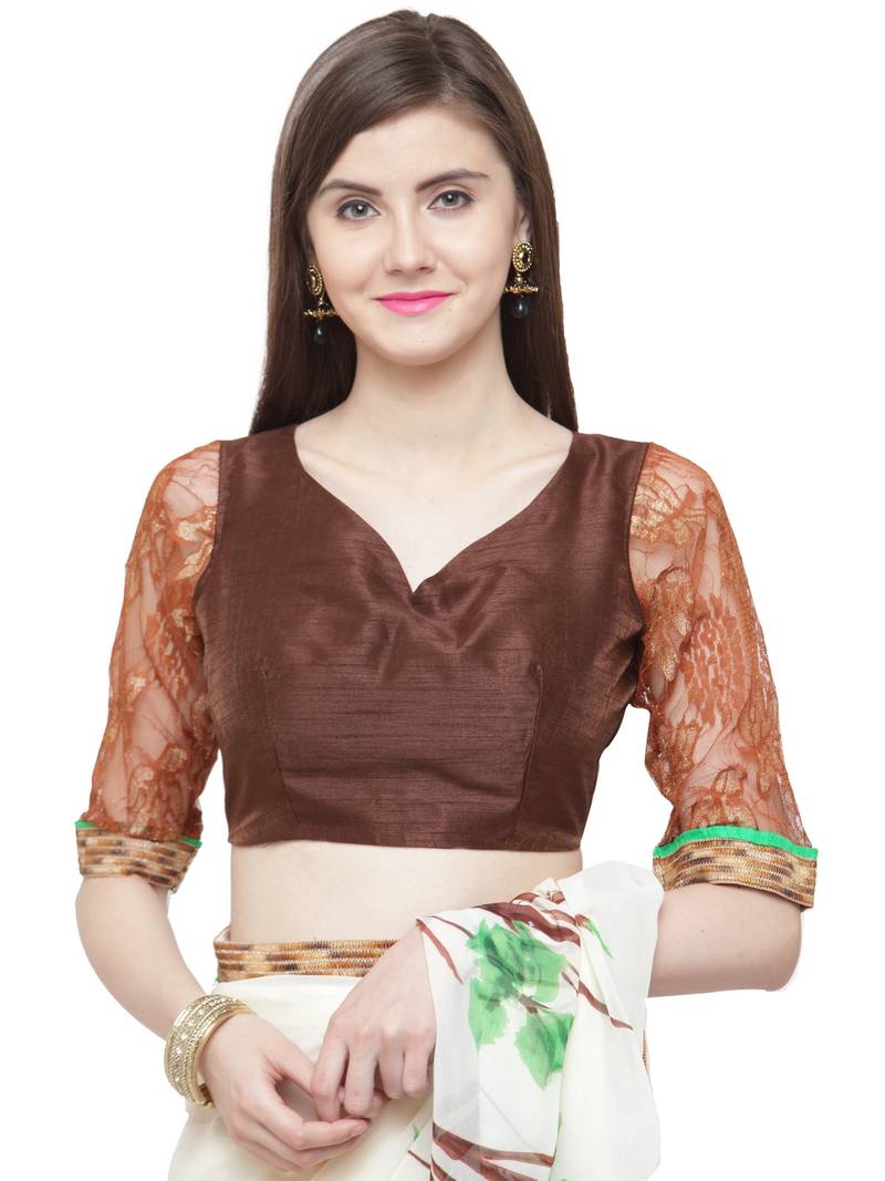 beige embroidered georgette saree with blouse