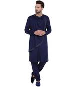 Blue Viscose Plain Men Kurta