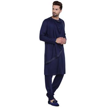 Blue Viscose Plain Men Kurta 2