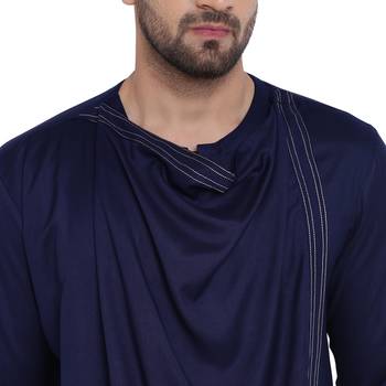 Blue Viscose Plain Men Kurta 4