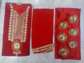  Women Red chanderi embroidered unstitched salwar kameez with dupatta 3