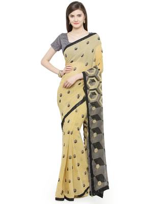 beige printed georgette saree with blouse 1