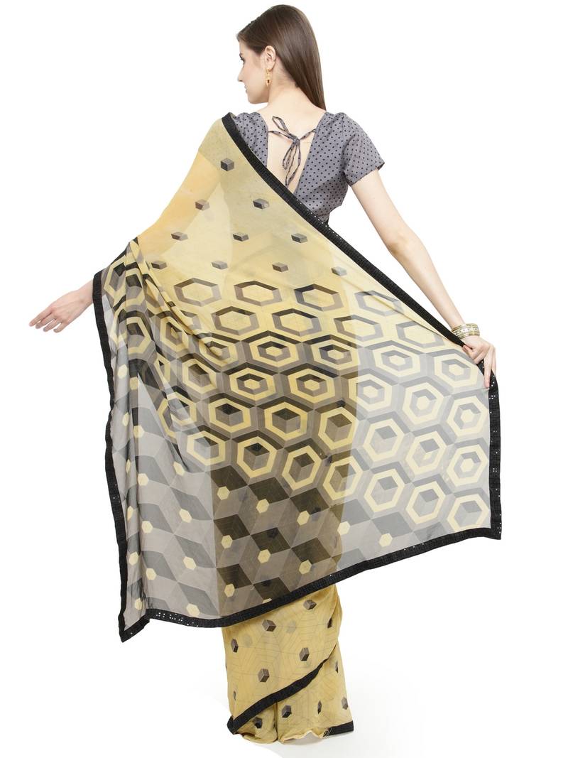 beige printed georgette saree with blouse