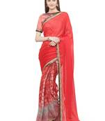 red embroidered georgette saree with blouse