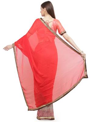 red embroidered georgette saree with blouse 3