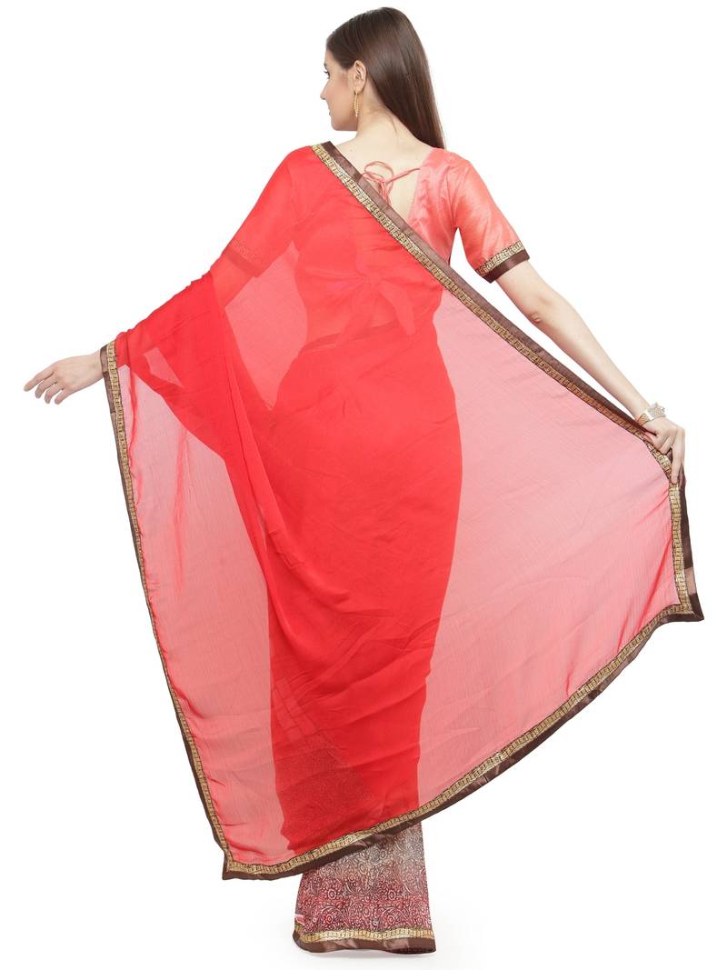 red embroidered georgette saree with blouse