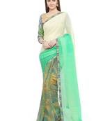 green embroidered georgette saree with blouse