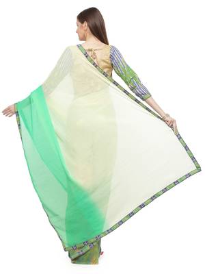 green embroidered georgette saree with blouse 3