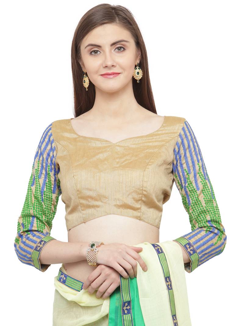 green embroidered georgette saree with blouse