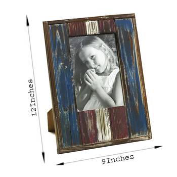 Red And Blue Rustic Finish Wooden Photo Frame With Matte Finish For Mother'S Day 3
