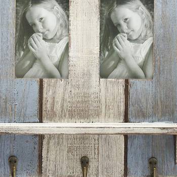 Wooden Blue Photo Frame With Key Hooks For Mother'S Day 2