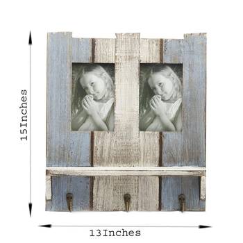 Wooden Blue Photo Frame With Key Hooks For Mother'S Day 3