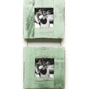 Three Level Green Wooden Photo Frame With A Rope Accent For Mother'S Day 2