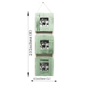 Three Level Green Wooden Photo Frame With A Rope Accent For Mother'S Day 3